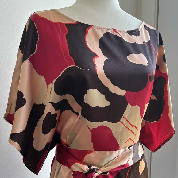BCBGMAXAZRIA Satin-Effect Kimono Mini Dress in Magenta & Chocolate Brown – US S - Picture 1 of 9